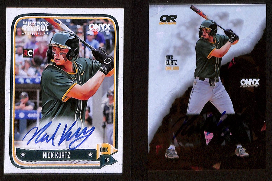 Lot of (5) Nick Kurtz Autographed Baseball Cards w. 2025 Leaf Seasons in the Sun Auto #10/30